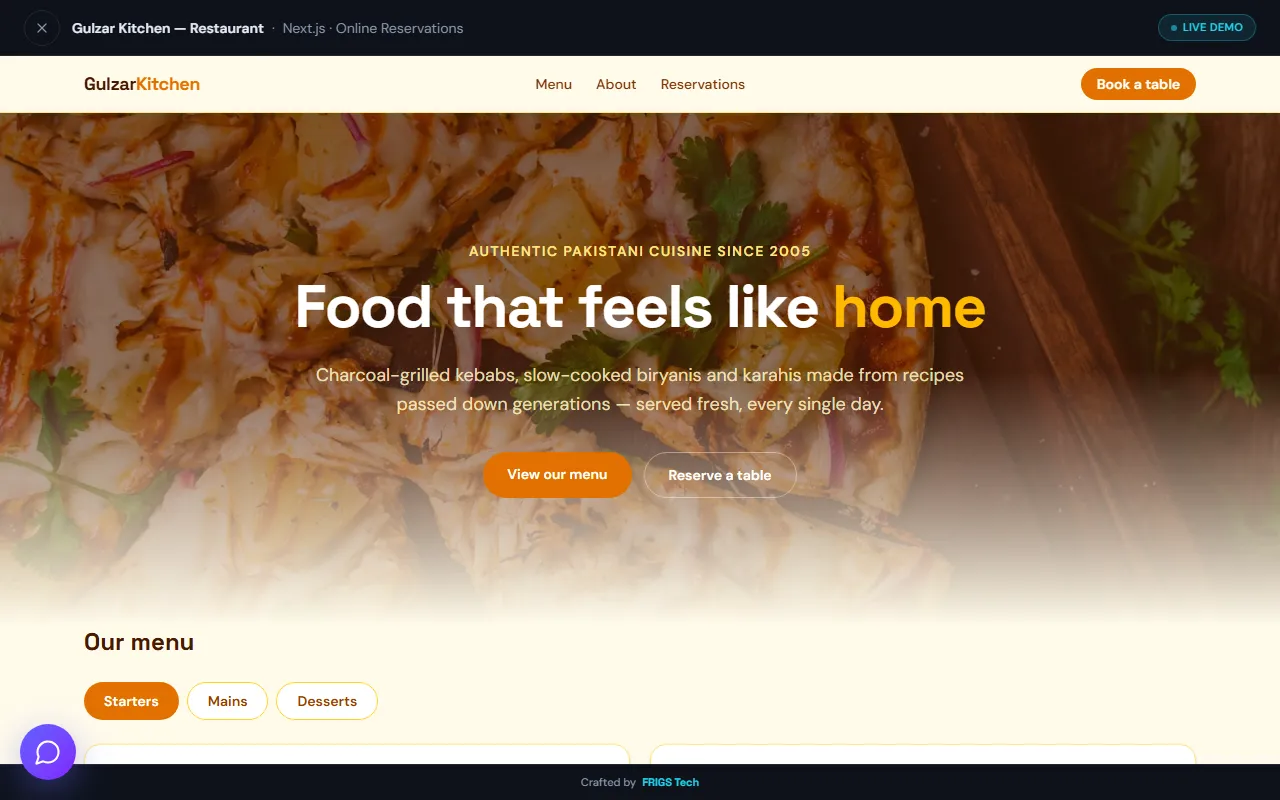 Gulzar Kitchen — Restaurant Website project preview